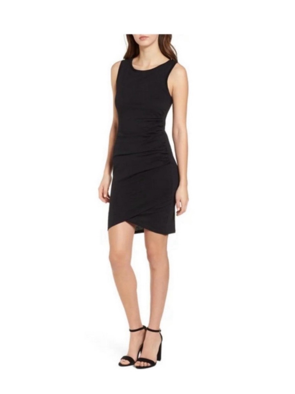 Leith Black Sleeveless Asymmetrical Sheath Mini Dress